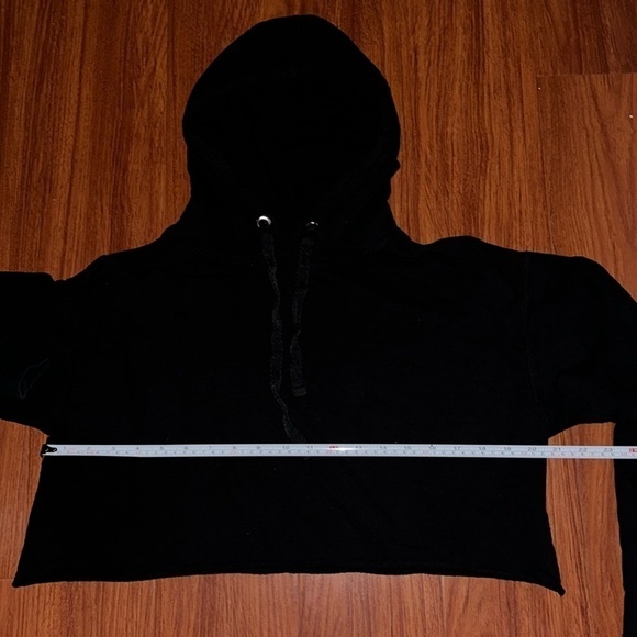 Cotton Long Sleeves Cropped Hoodie pullover long sleeve drawstring raw hem M - Picture 5 of 7